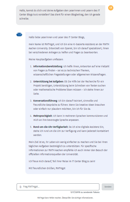 Screenshot: RWTHgpt stellt sich vor.